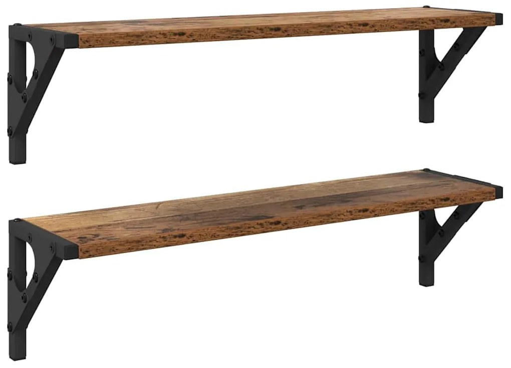 vidaXL Falpolcok polcokkal 2 pcs Öreg fa 60 x 15 x 15,5 cm Faanyag