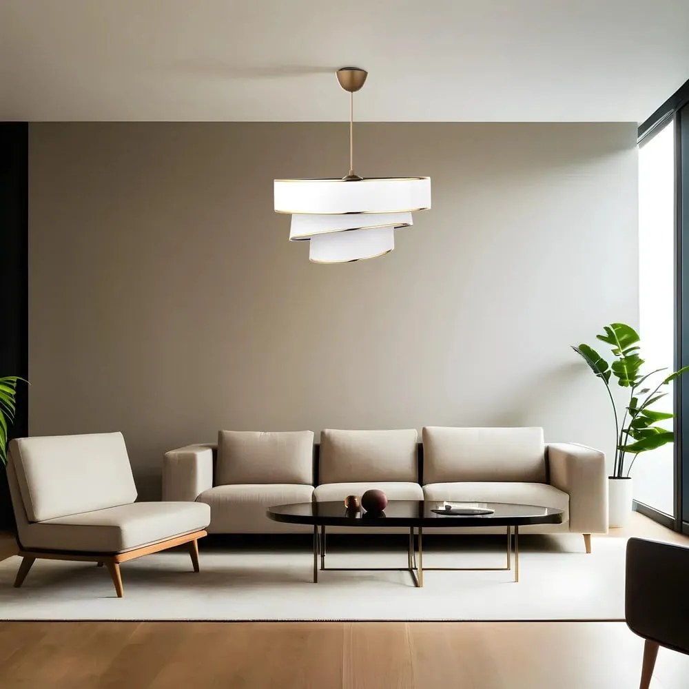 Fehér-aranyszínű függőlámpa textil búrával ø 40 cm Couper – Opviq lights