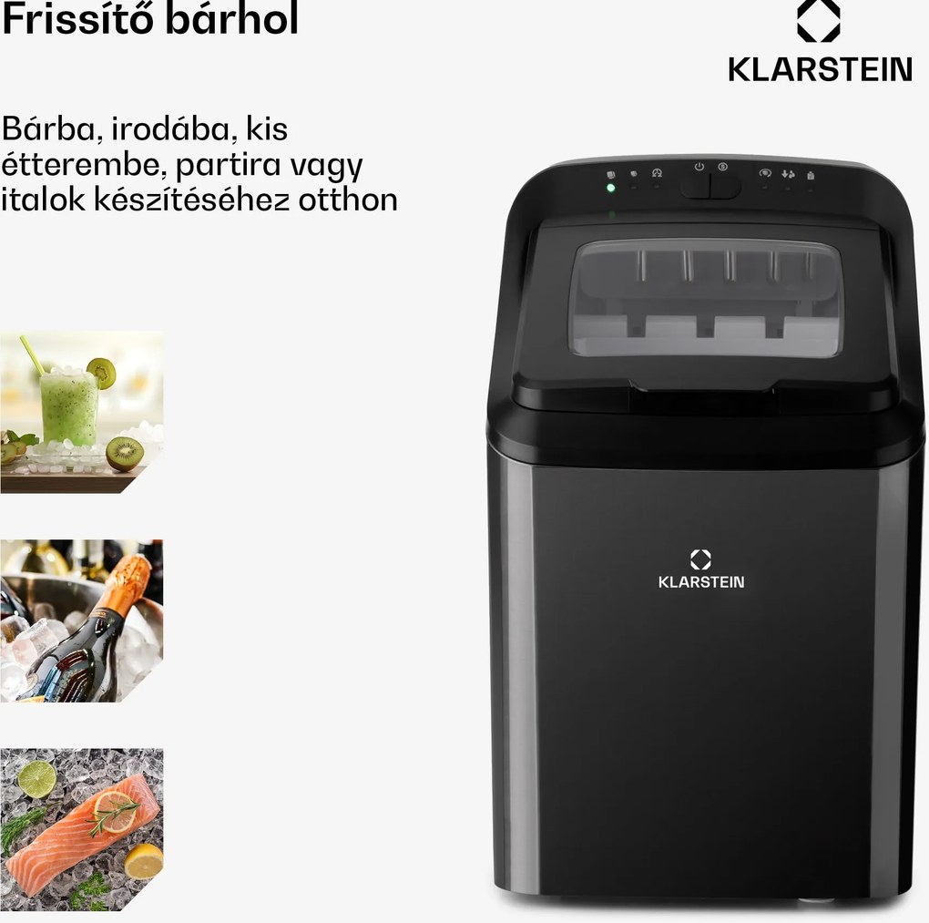 Klarstein Partytime, jégkocka készítő, tiszta jég, 15 kg/24 h, rozsdamentes acél