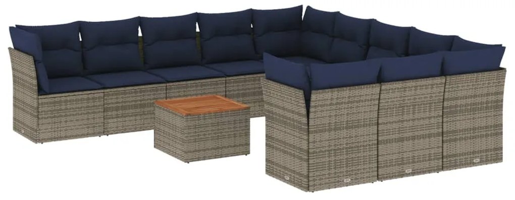 12 részes szürke polyrattan kerti ülőgarnitúra párnákkal