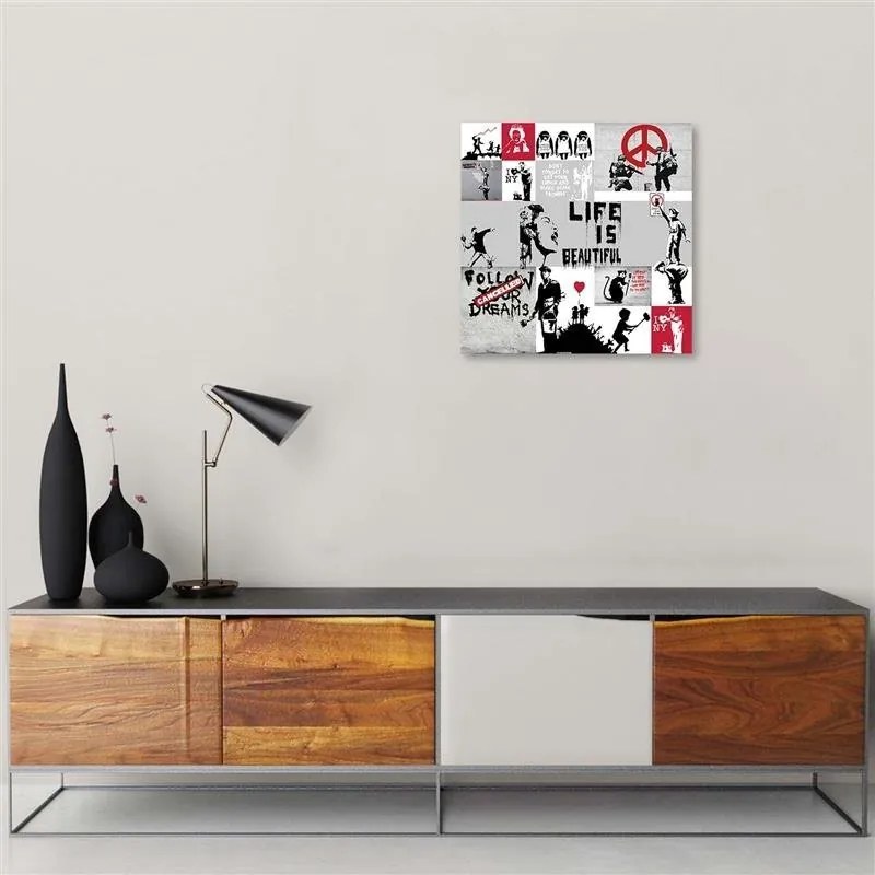 Gario Vászonkép Banksy falfestmény - az utcai muvész muveinek kollázsa Méret: 50 x 50 cm