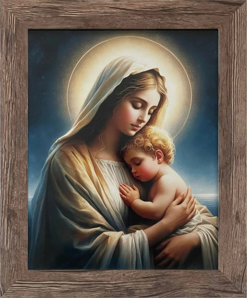 Vászonkép 30x25 Mária Szűzanya A Kis Jézus Tölgyfa Keret