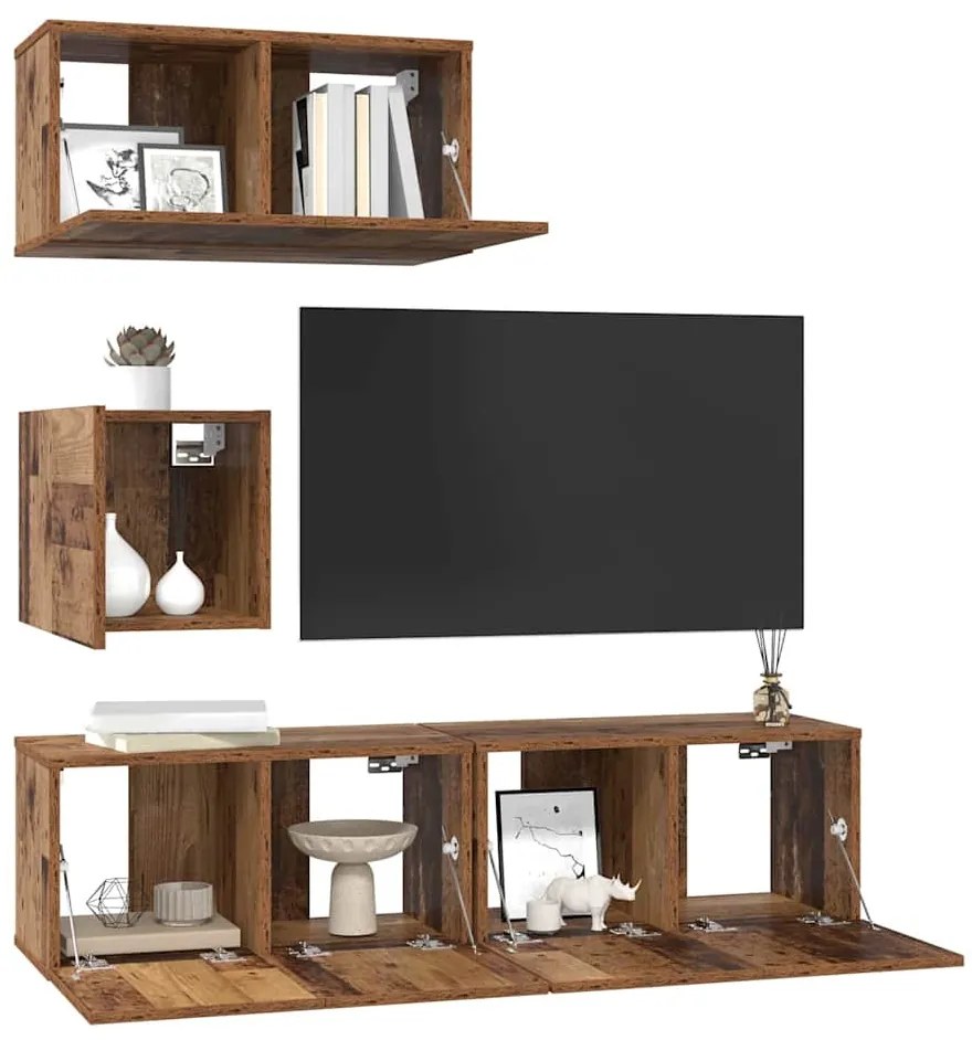 TV szekrény garnitúra 4 pcs Régi fa 60 x 30 x 30 cm Faanyag