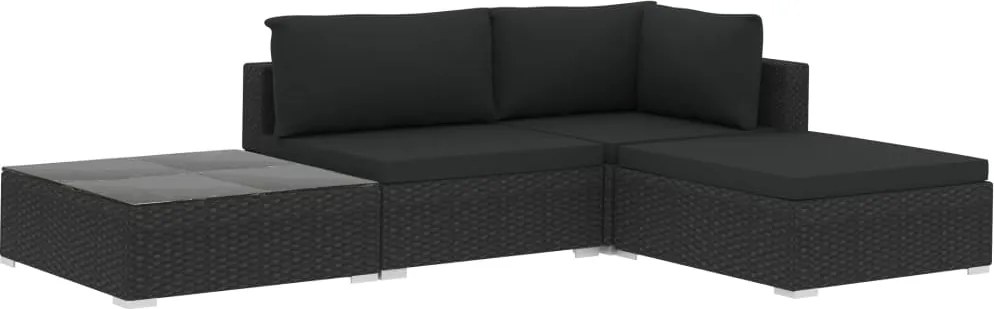 vidaXL 4-részes fekete polyrattan kerti bútorszett párnákkal