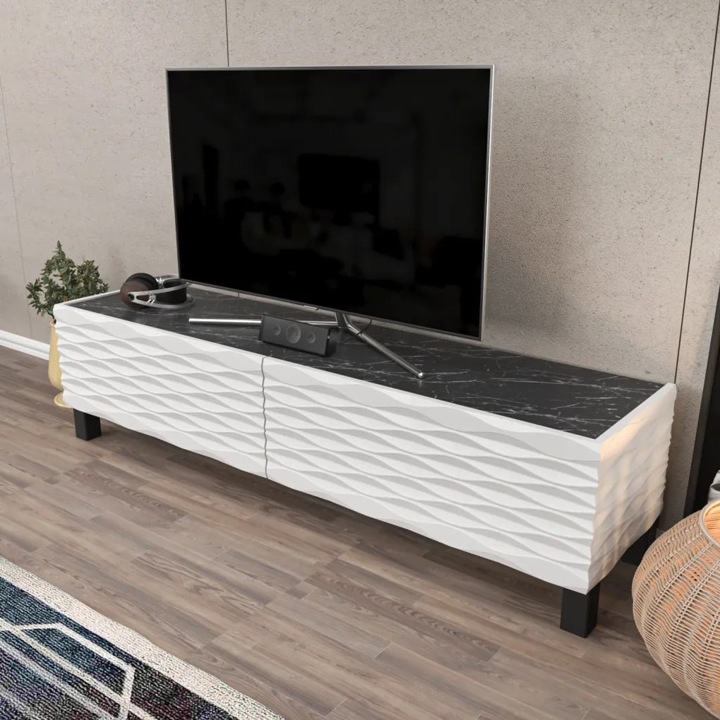 Lerze TV-állvány, fehér-fekete, 149,2 cm