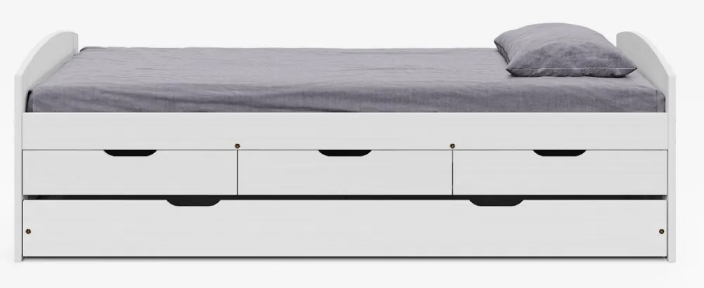 Ágy kihúzható pótággyal, fehér, tömörfa, 90x200, MARINELLA NEW