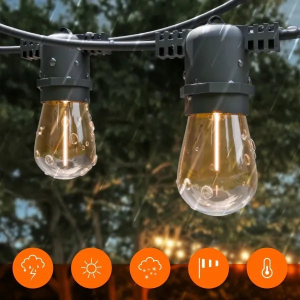 LED Stm napelemes díszfényfüzér 20xE27/3V USB 2400 mAh 20,62 m IP65 fekete + távirányító