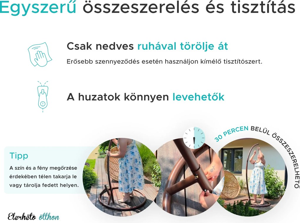 Fehér függőfotel KOKON állvány nélkül, zöld-fehér párna