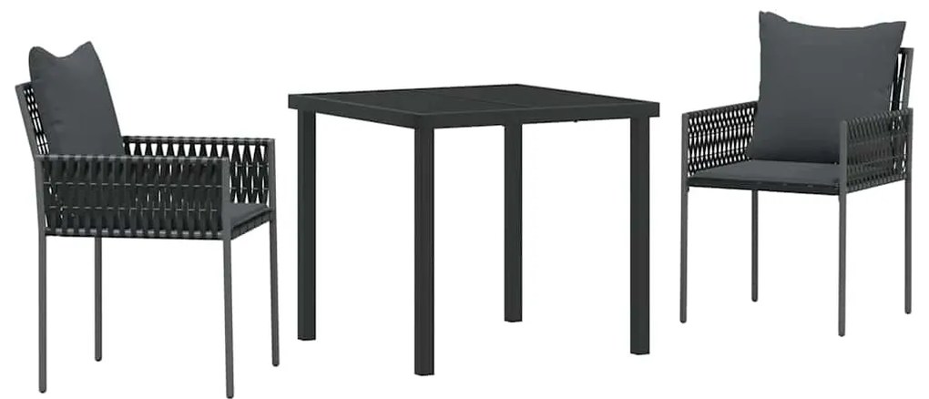 vidaXL Kert étkező szett 3 pcs Fekete és Szürke PE Rattan