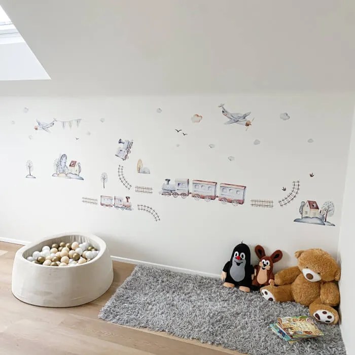INSPIO Gyerekszoba falmatrica - Szürke vonatok