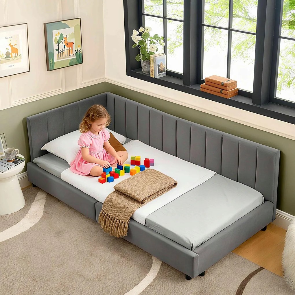 Egyszemélyes ágy 90x200 cm Gyerekágy Bársony szürke