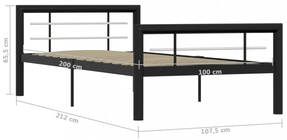 fekete és fehér fém ágykeret 90 x 200 cm