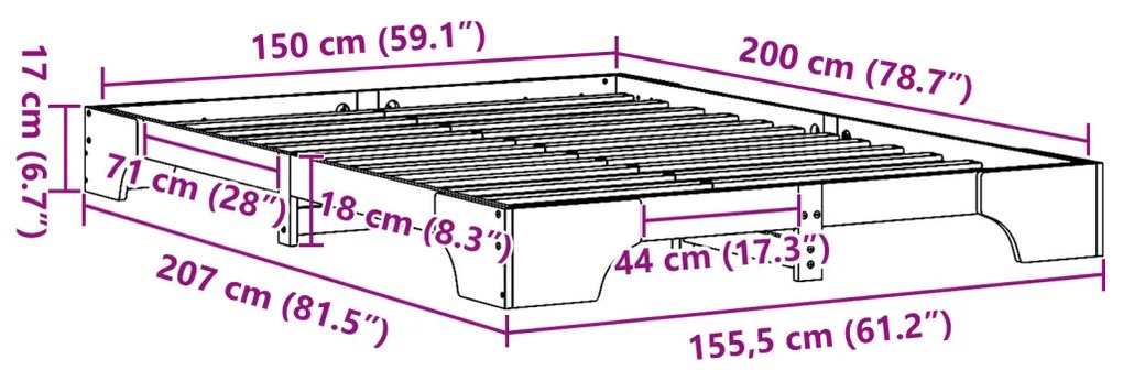 Ágykeret Természetes Tömör fenyőfa King Size Tartós