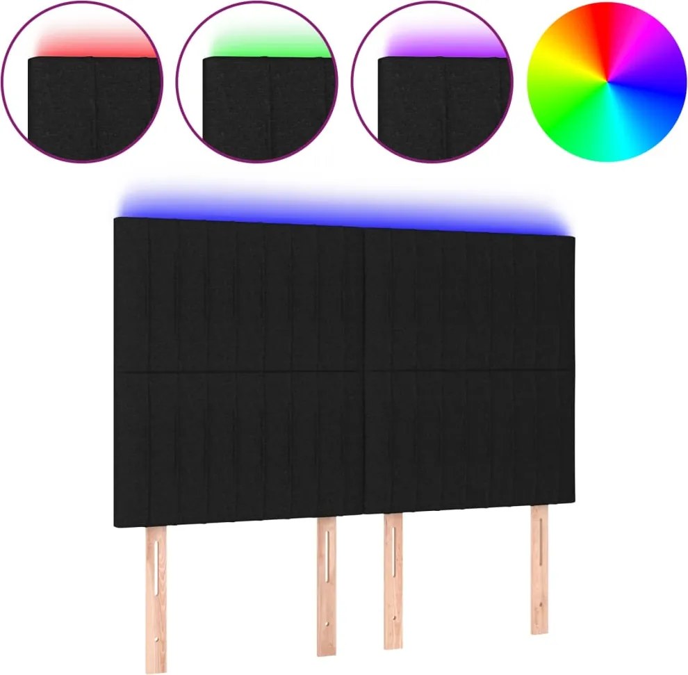 vidaXL fekete szövet LED-es fejtámla 144x5x118/128 cm