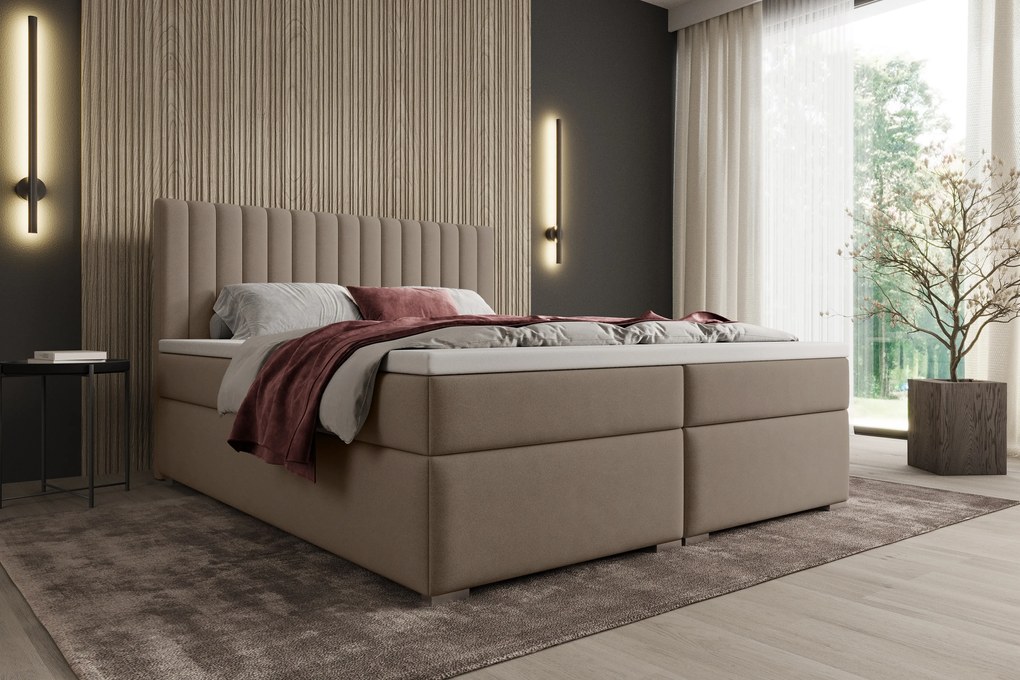 Solani kontinentális ágy 160x200 tárolóval - bézs Castel 15 bársony