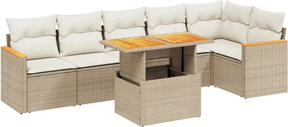 vidaXL 7 részes bézs polyrattan kerti ülőgarnitúra párnákkal