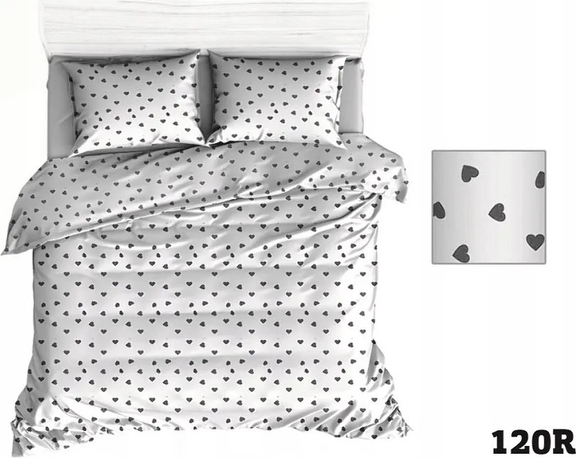 Ágyneműhuzat 110x140 fehér szívecskés szürke