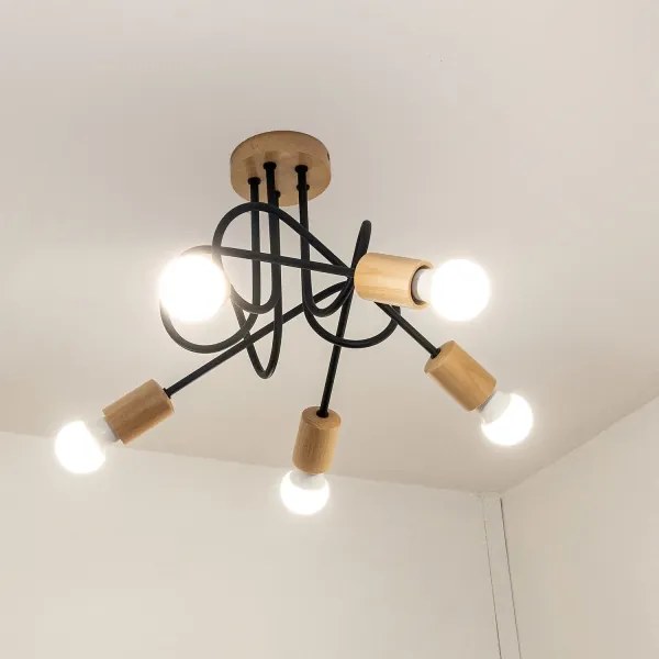 Felületre szerelhető csillár OXFORD 5xE27/15W/230V fenyő/fekete