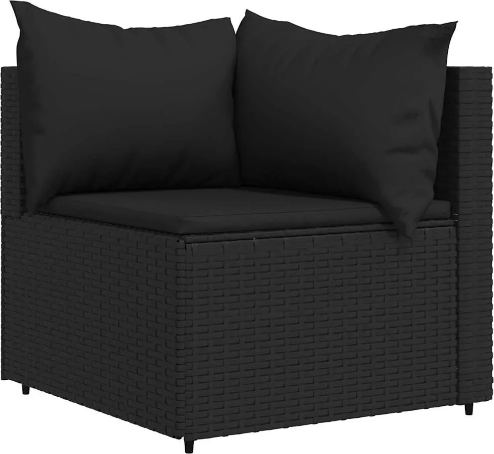 vidaXL fekete polyrattan kerti sarokkanapé párnákkal