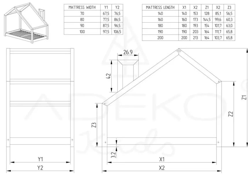 Mila DMS házikó gyerekágy borovi fenyőfából, 140 x 200 cm - Adeko