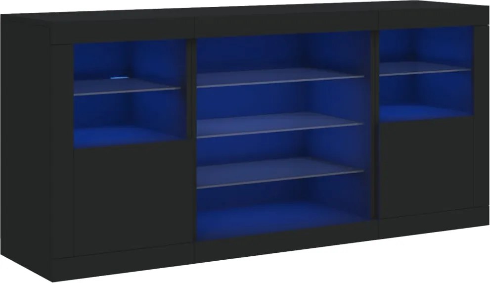 vidaXL fekete tálalószekrény LED-világítással 142,5 x 37 x 67 cm