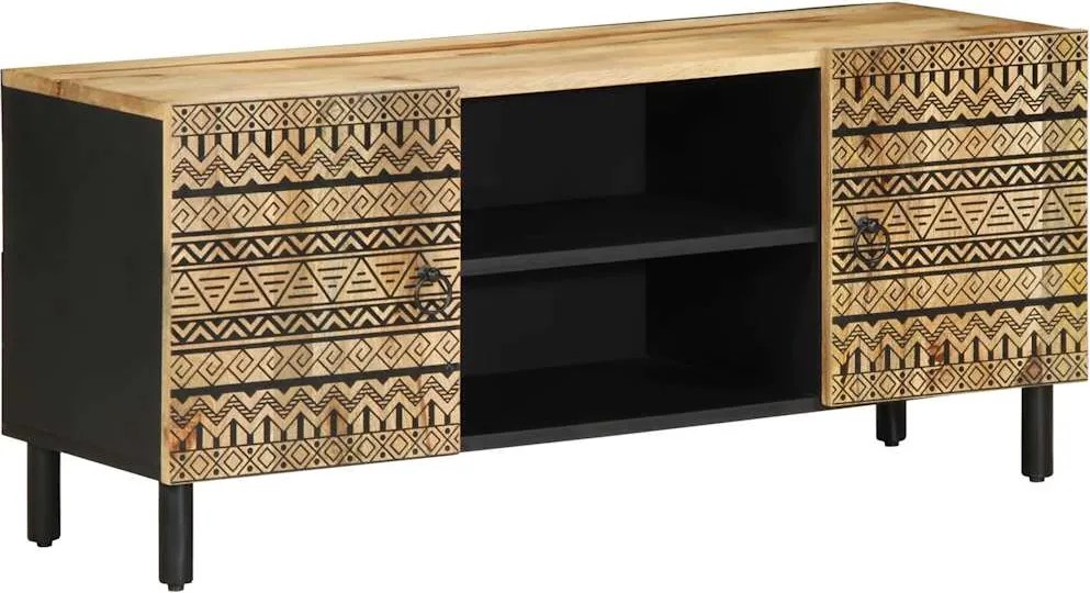 vidaXL fekete tömör nyers mangófa TV-szekrény 105 x 33,5 x 46 cm