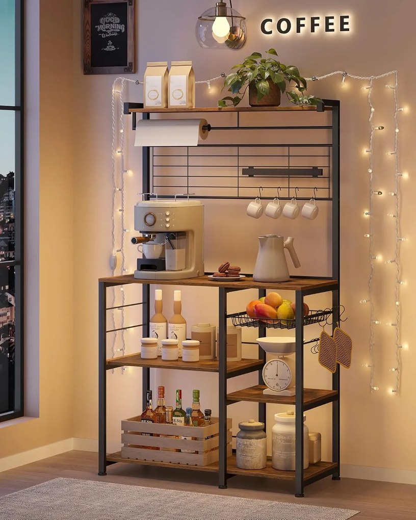 VASAGLE konyhai állvány, állópolc, vintage barna–fekete