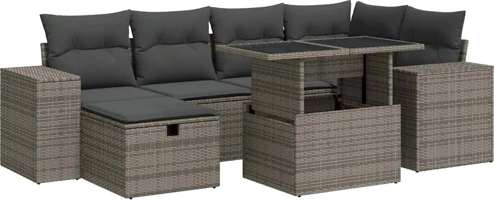 vidaXL 8 részes szürke polyrattan kerti ülőgarnitúra párnákkal