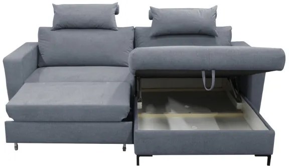 Kinyitható, jobb oldali L-alakú sarokülőgarnitúra HORTA tárolóval, sötét szürke