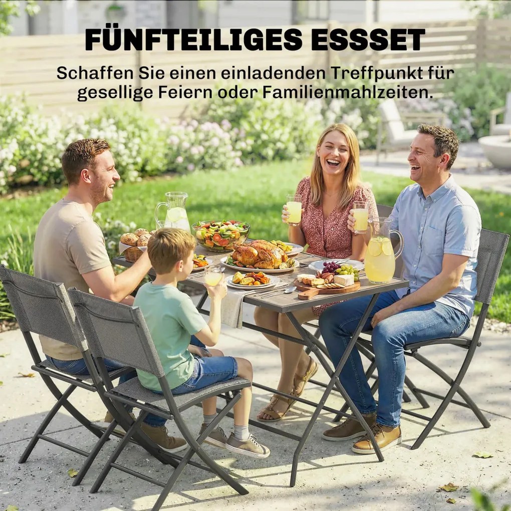 Outsunny Kerti bútor garnitúra, összecsukható ülőgarnitúra, 5 részes, asztal 4 légáteresztő székkel, fahatású