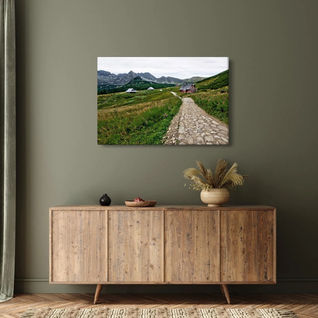 Kép - Hegyi táj házakkal (90x60 cm)