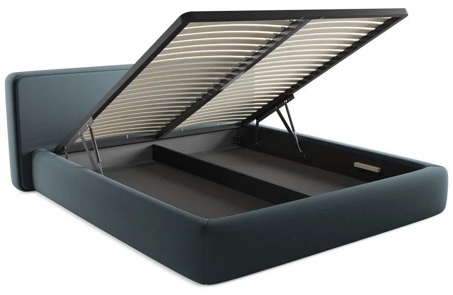 Kék kárpitozott ágyneműtartós franciaágy ágyráccsal 180x200 cm Kiana – Makamii