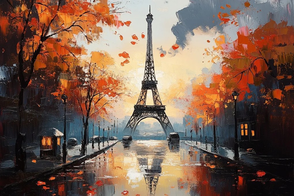 Vászonkép Canvas Párizs Eiffel-torony Ősz Eső Tükröződés 120x80