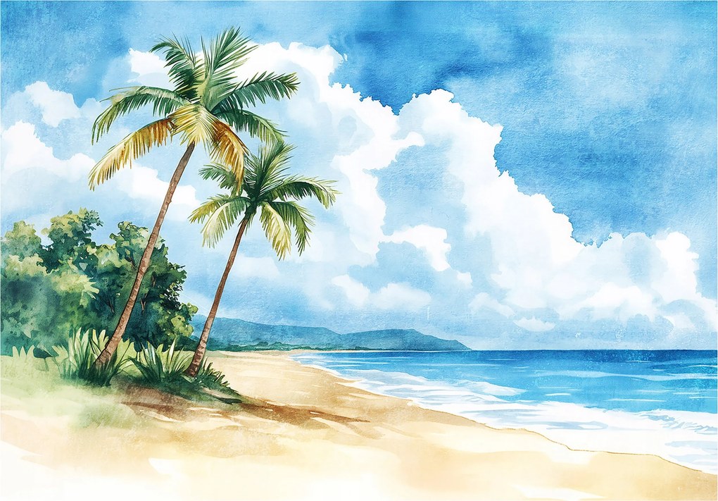 Vinyl Tapéta Flizelin Kék Tengerpart Pálmafák Természet Tájkép 416x254