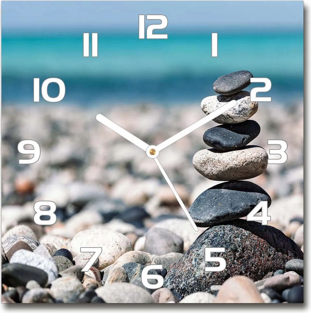 Négyzet alakú csendes üveg falióra Kövek halom 30x30