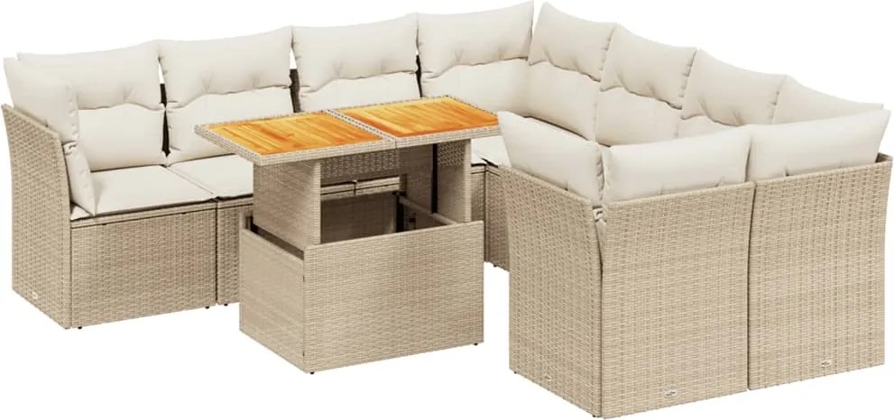 vidaXL 9 részes bézs polyrattan kerti ülőgarnitúra párnákkal