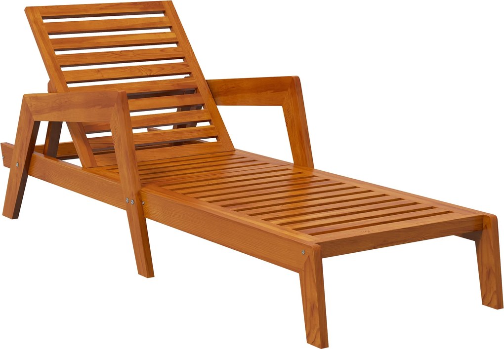 Outsunny Fekvőágy, Fa Kerti Fekvőágy, Relaxáló Szék, Időjárásálló Pihenő Szék Erkélyre és Teraszra, 120 kg-ig Támogat, Narancssárga, 66 x 190 x 73,5 c