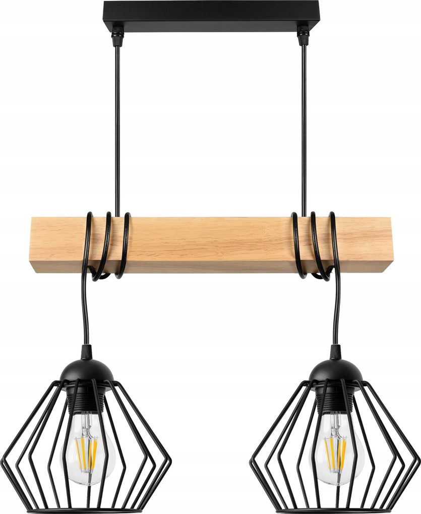 Mennyezeti Lámpa Led Túlnyúló Gerenda Fa Loft Drót Fekete 2xE27