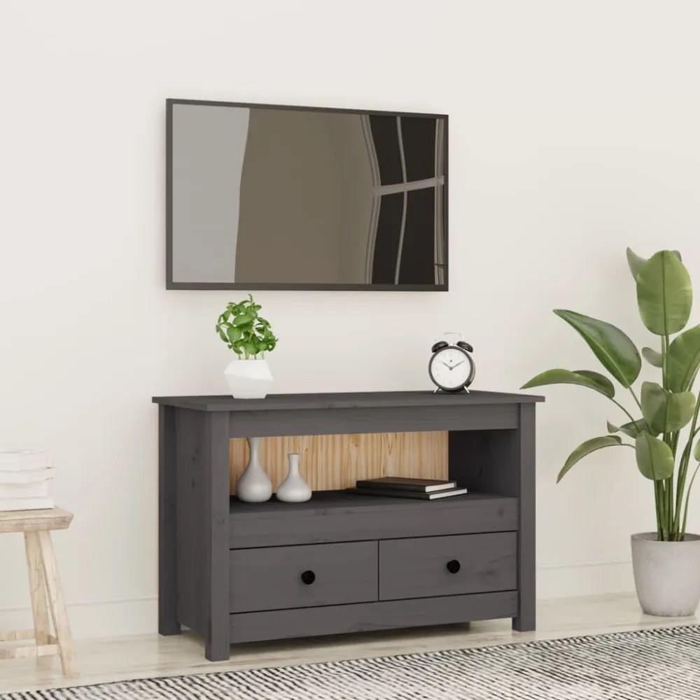 szürke tömör fenyőfa TV-szekrény 79 x 35 x 52 cm