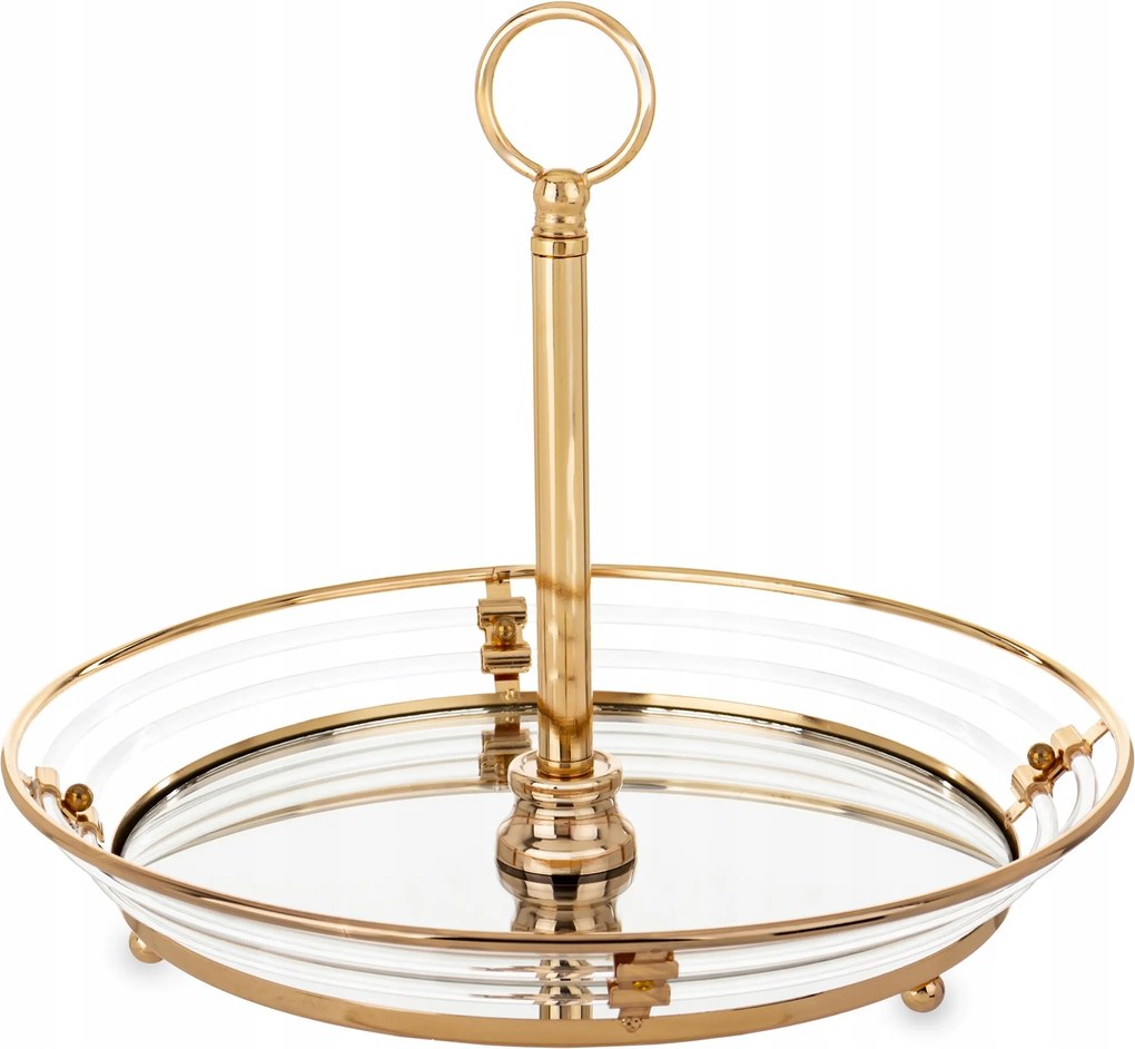 Patera tálca arany fém üveg glamour állvány dekoráció fogantyúval