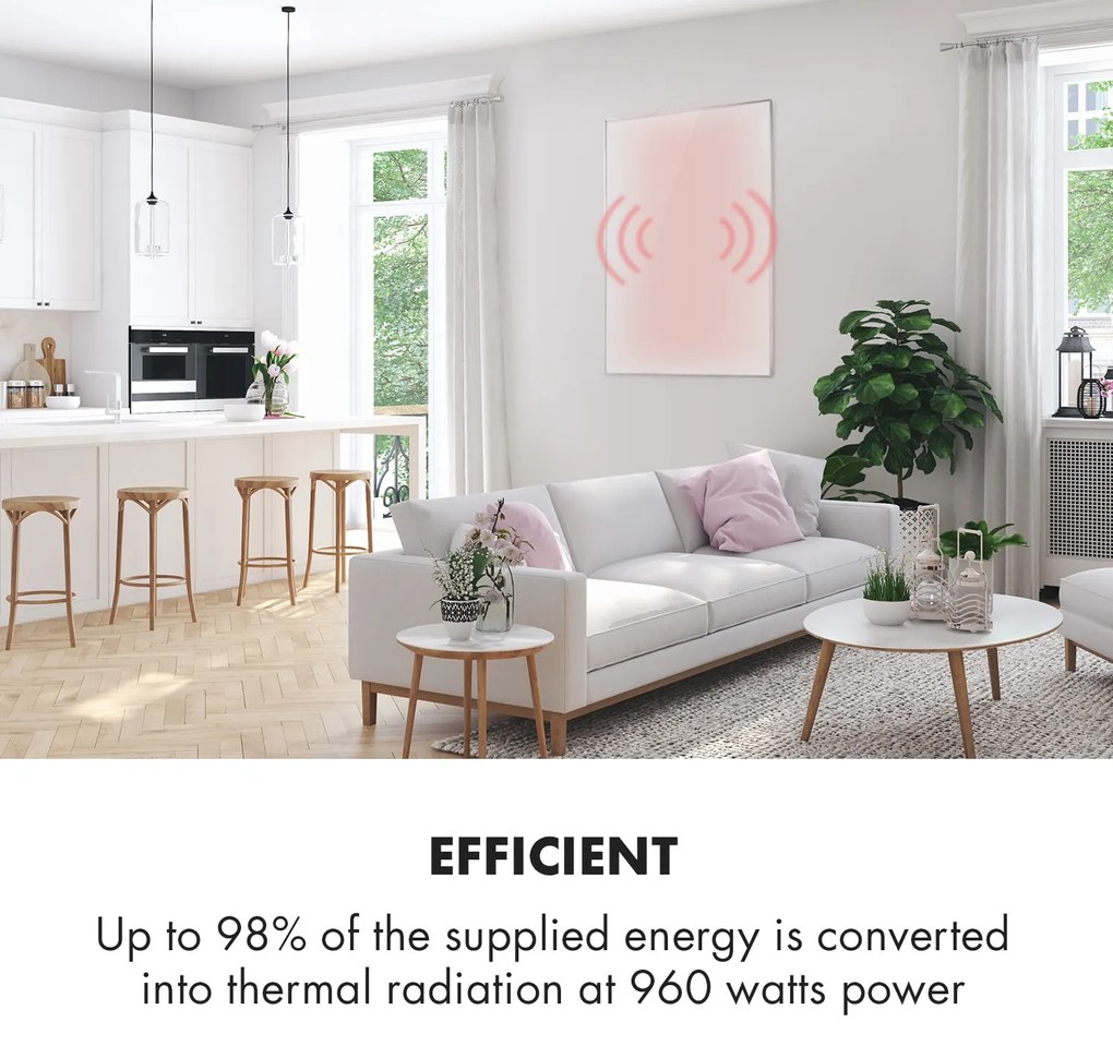 Klarstein Wonderwall Air 96, infravörös hősugárzó, 120 x 81 cm, 960 W, falra szerelhető, távirányító, fehér
