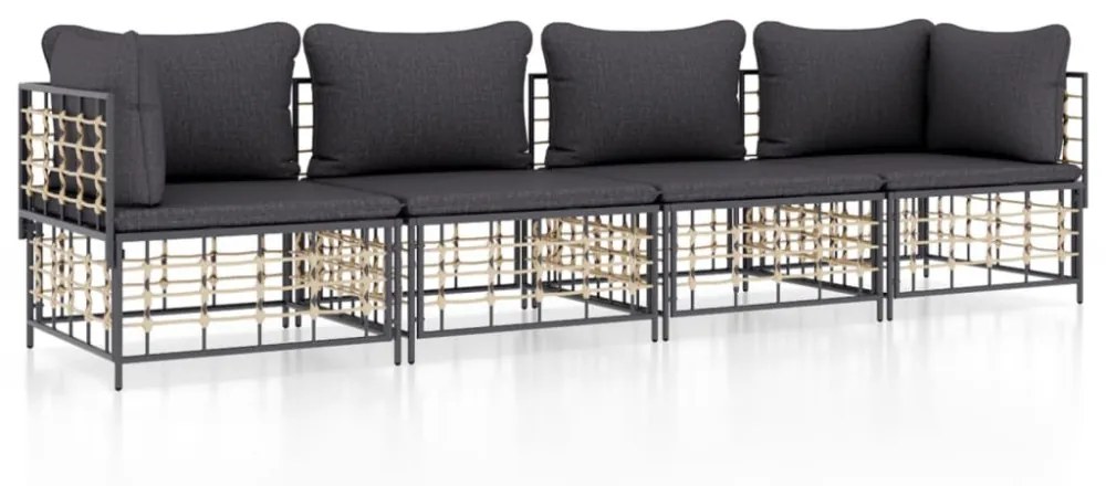 vidaXL 4 részes antracitszürke polyrattan kerti ülőgarnitúra párnákkal