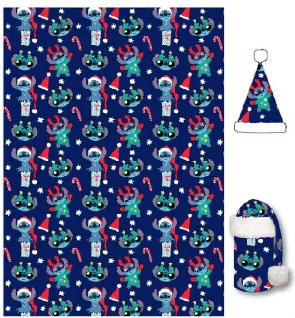 Disney Lilo és Stitch, A csillagkutya Holiday Karácsonyi flanel takaró és sapka szett