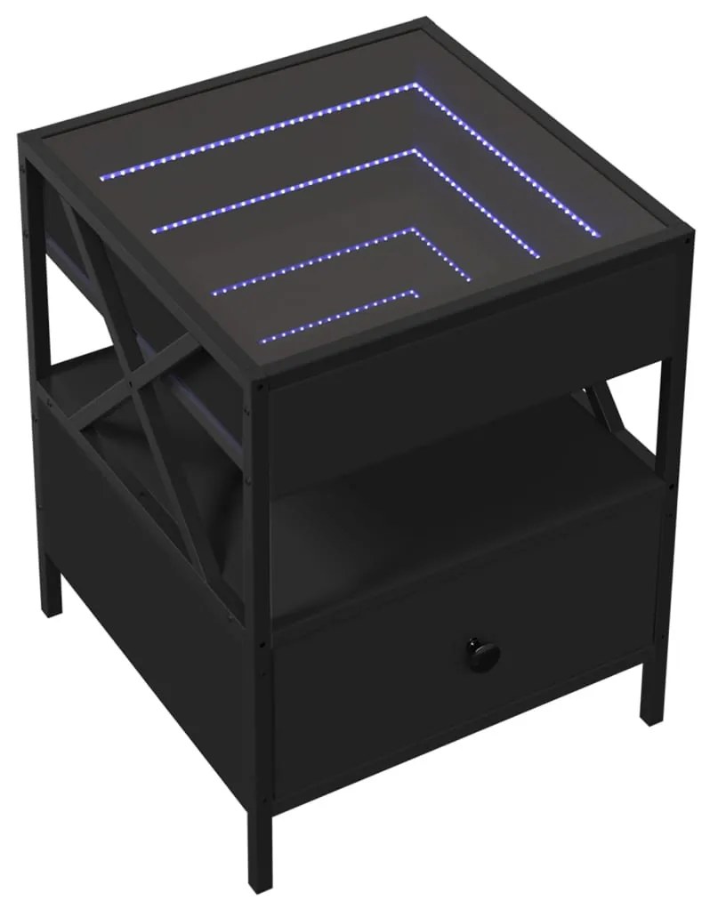 Fekete végtelen hatású LED-es dohányzóasztal 40 x 40 x 51 cm