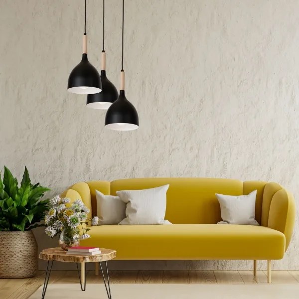 Csillár zsinóron NOAK WOOD 3xE27/15W/230V fekete/bükkfa