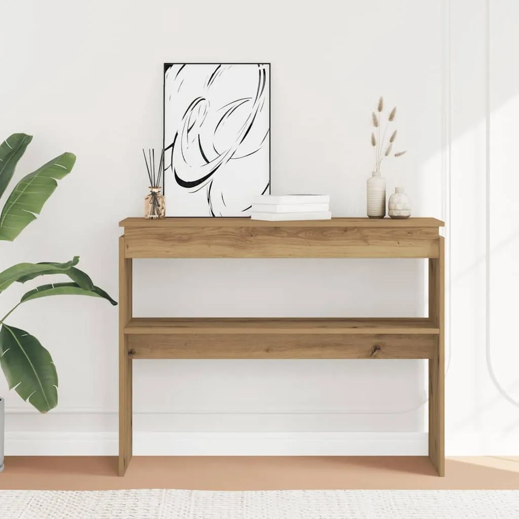 kézműves tölgy színű szerelt fa dohányzóasztal 102x30x80 cm