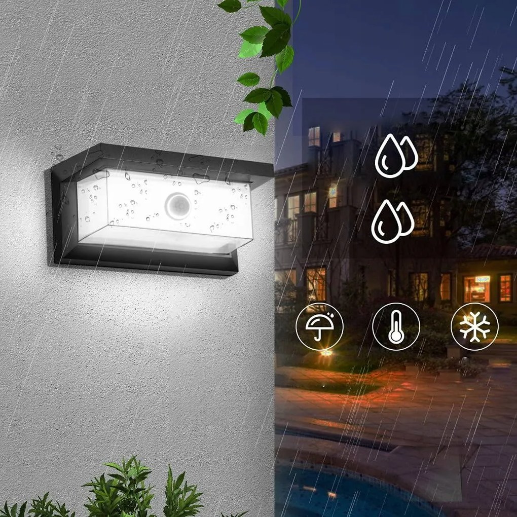 Kültéri Led Fali Lámpa Bejárati Ajtó Felett Mozgásérzékelővel Fehér Hideg