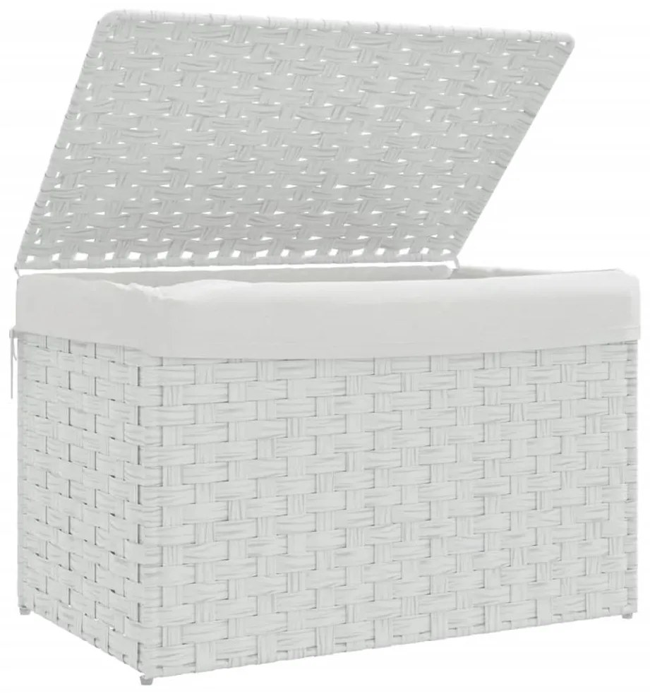 fehér polyrattan szennyeskosár fedéllel 55,5 x 35 x 34 cm