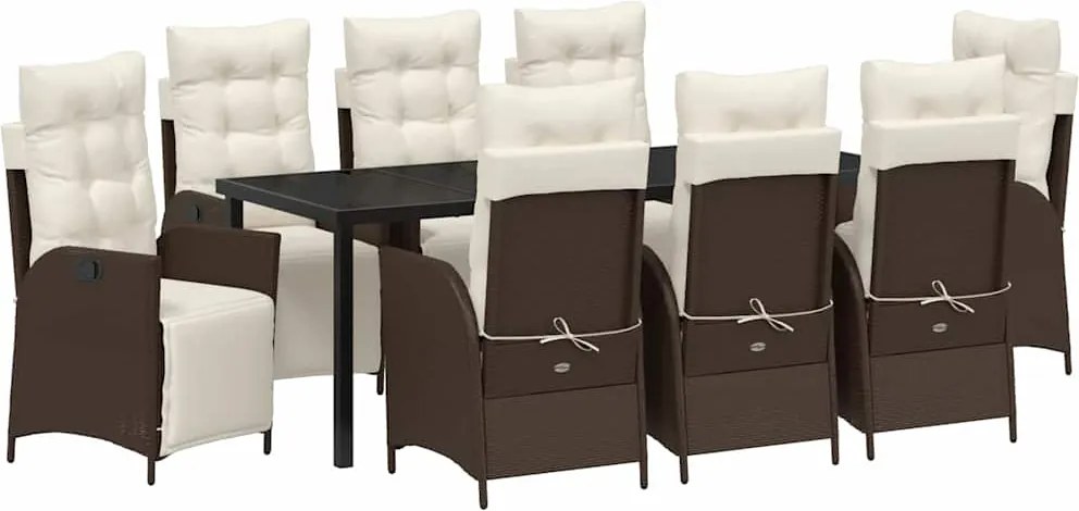 vidaXL Kert étkező szett párnával 9 pcs Barna polirattan