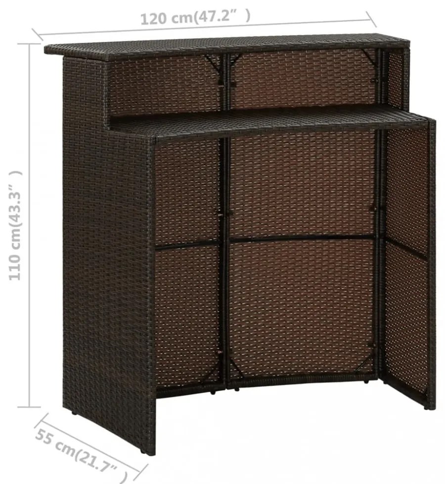 barna polyrattan kerti bárasztal 120 x 55 x 110 cm